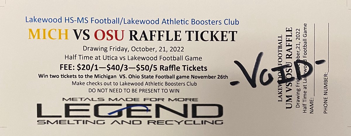 Let me know if your interested in buying raffle tickets to win two tickets to the Mich vs Ohio State game.