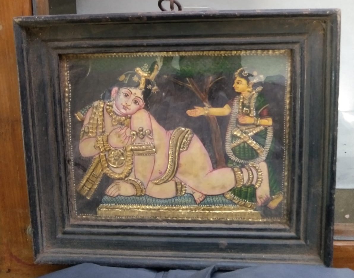 This baby Krisna art work with beautiful ilnay with 3D.  Approximately 100 years old. Gold art " as is where is basis". Good condition not tempered or damaged.