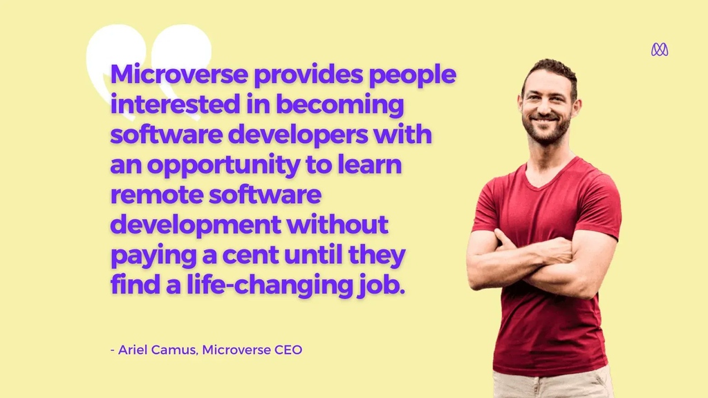 microverseinc's tweet image. We believe that everyone deserves an opportunity to become a software developer, and our payment model reflects that. 

We’re on a mission to train and connect 1 million talented people worldwide with remote jobs by 2030.

#learnwithmicroverse #softwaredeveloper #remotelearning