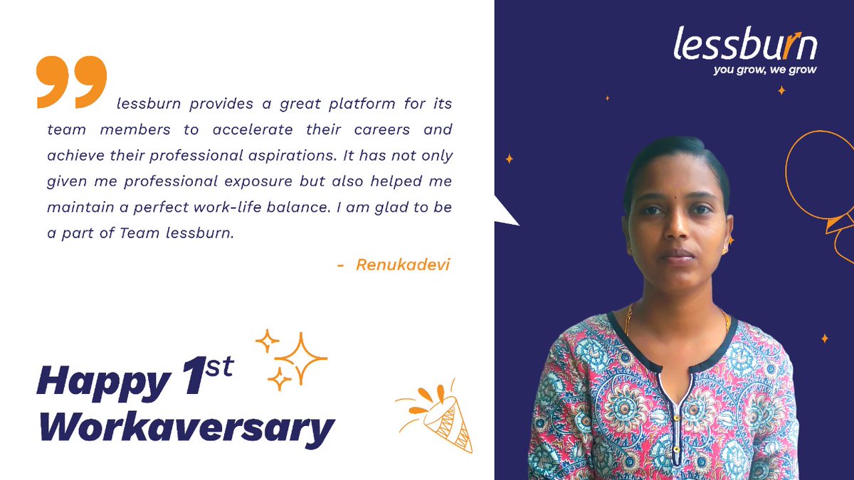 lessburn's tweet photo. π Congratulations Renukadevi Marimuthu π₯³π on your First Workaversary with Team @lessburn! Your high spirit and go-getter attitude make you special.
#lessburn #workanniversary #workaversary https://t.co/5n9Z1h6cyM