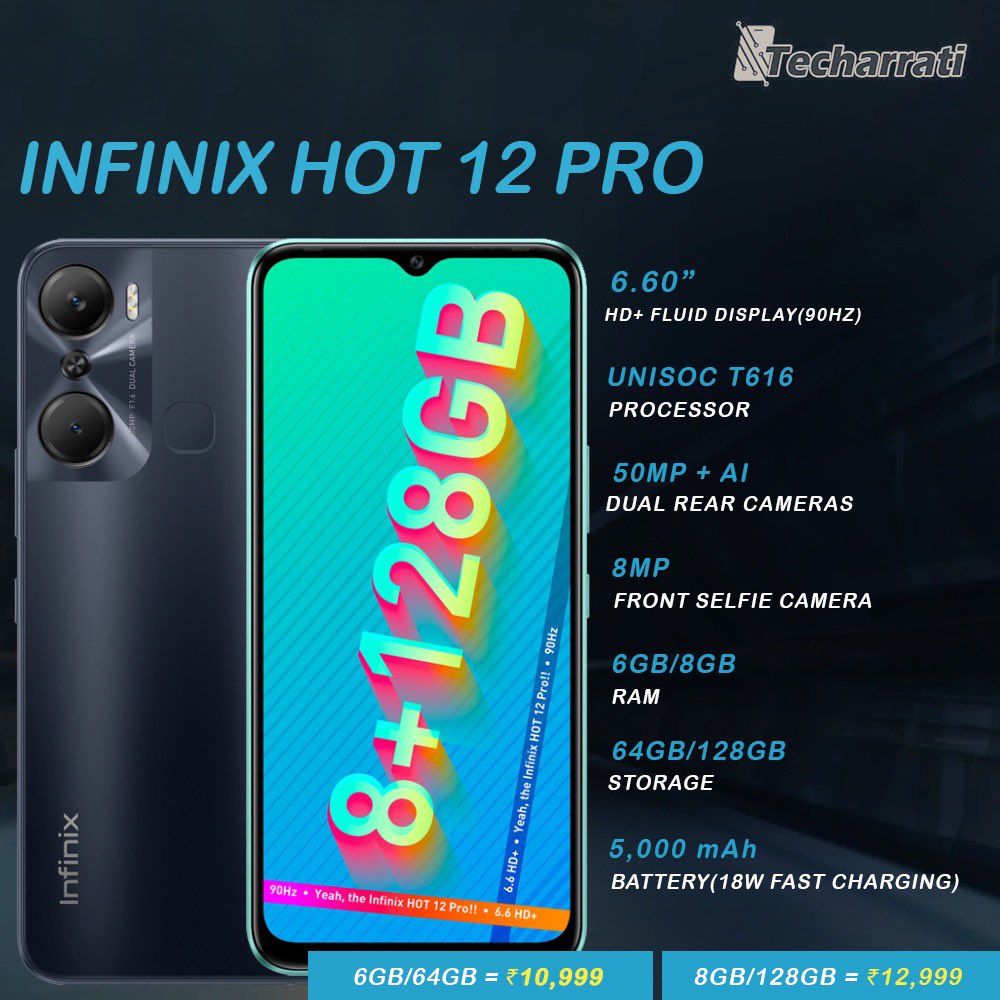 techarrati's tweet image. #Infinix has launched the #Hot12Pro smartphone in India. Like the pricing? #InfinixHot12Pro