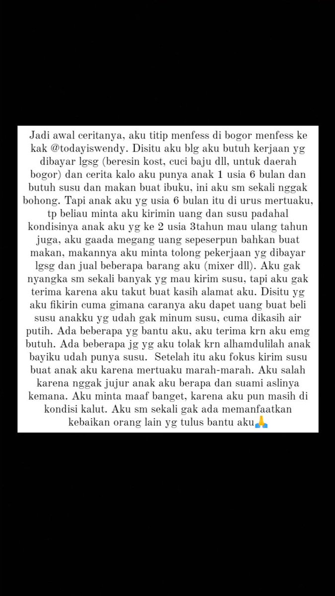 vrlcha22's tweet photo. Aku sender menfess ini. Bkn mksd apapun, aku tau aku salah dan ini jahat. Tp aku sm sekali gak ada niat apapun, keenggak jujuran aku emg jahat bgt. Aku minta maaf setulus yg aku bisa, kalian boleh hujat aku tp anak aku ga salah apa2. Aku yg salah dan aku minta maaf sebesar2nya🙏 https://t.co/Ib1EDMDYeW