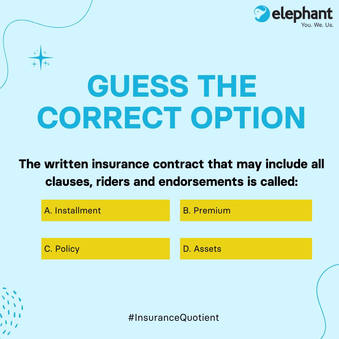 elephantdotin's tweet image. Flaunt your #InsuranceQuotient today by typing the correct answer in the comments below.👇🏻

#insurance #insurancetrivia #carinsurance #elephantdotin #insurtech