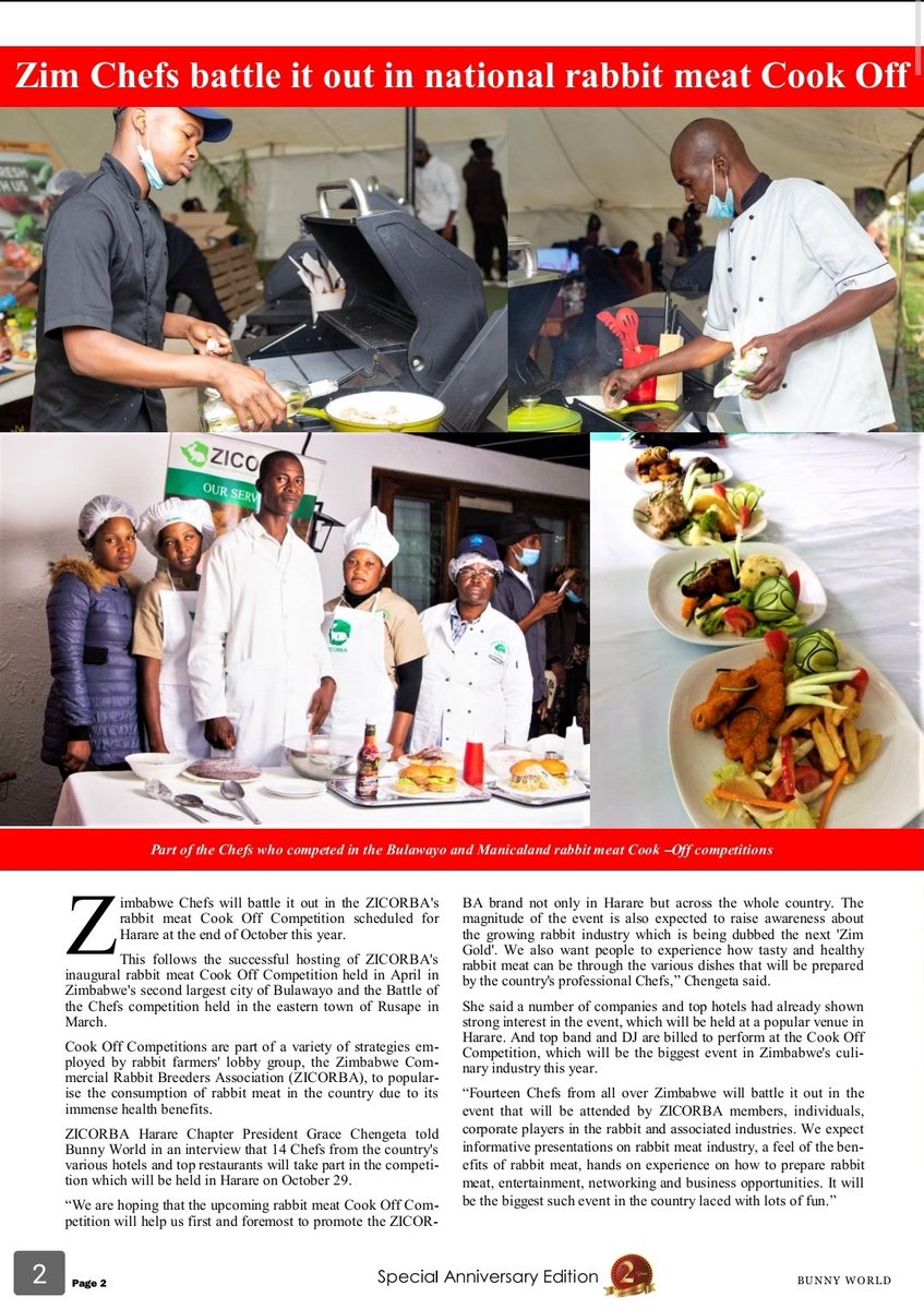RabbitZimbabwe's tweet photo. Harare are you ready for the rabbit meat cook-off competition?! It's going to be an event like no other!

For this and more read the latest issue of Bunny World newsletter by clicking on the link below.

https://t.co/naUbWyxXEM

#zicorba #rabbitfarming #letsmakezicorbagreat https://t.co/hLNUoBRZNE