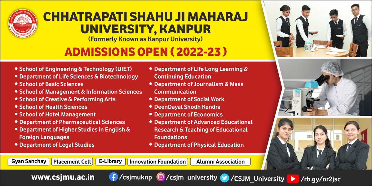 csjmuofficial's tweet photo. The #last_date of registration for the session 2022-23 admission in the university campus and all affiliated colleges extended till #7th_August_2022
Admissions Open 2022-2023
#CSJMU#admissionsopen2022_23
Courses, Click Here to Apply : https://t.co/LJcyqcV0BB
@vpathakin https://t.co/hu8A6PJbF9