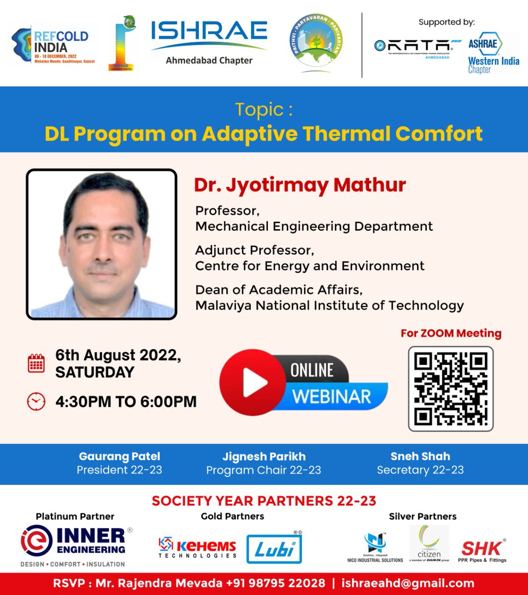 ChapterIshrae's tweet photo. 1/2
ISHRAE Ahmedabad Chapter Organized with Supported by RATA, online Distinguished Lecture (DL)* program as per details below:
 
Day, Date &amp; Timing: Saturday, 6th Aug 2022 at 4:30 PM India

Subject : DL Program on "Adaptive Thermal Comfort" by Dr. Jyotirmay Mathur https://t.co/2oTcWYeBfJ
