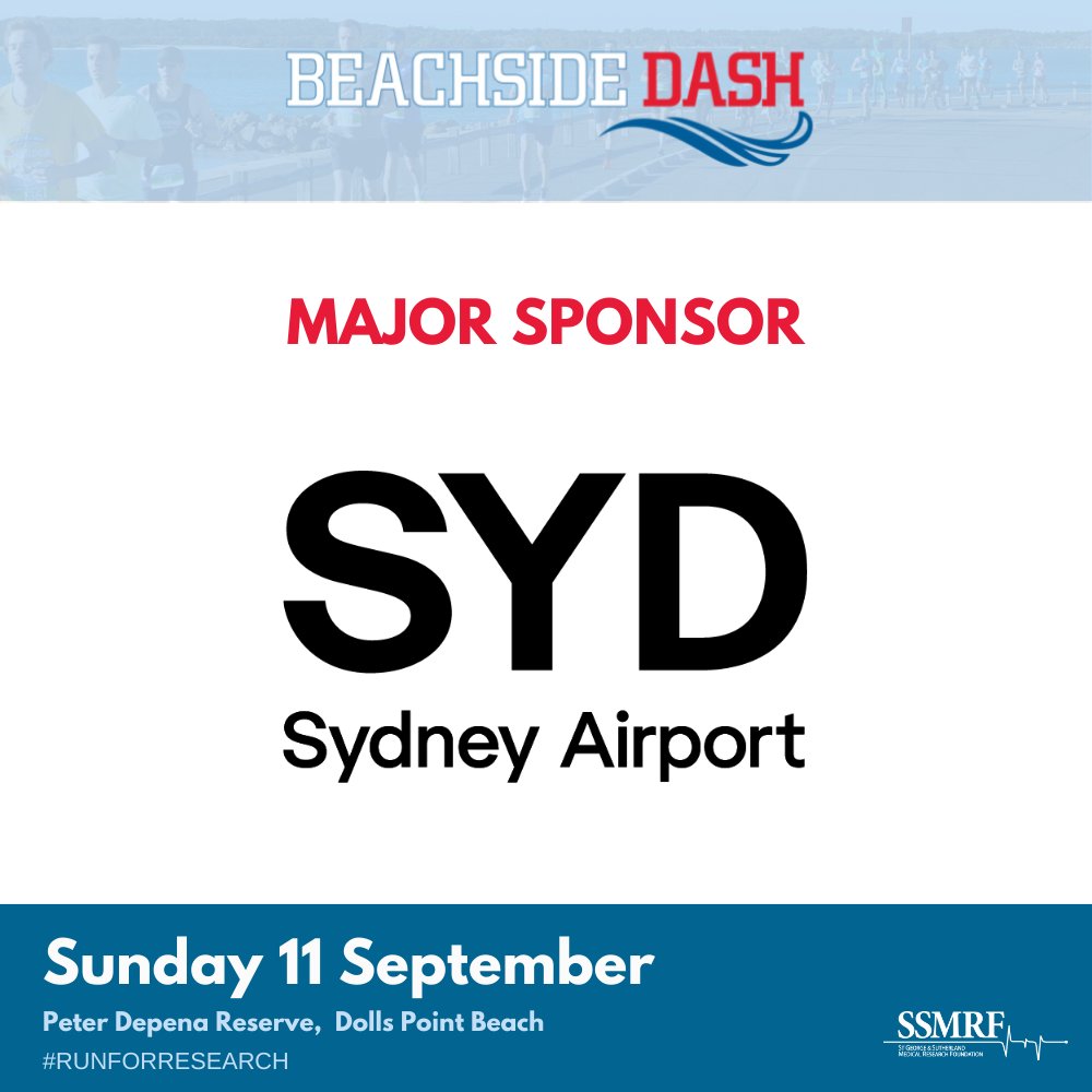 SSMRF_official's tweet photo. We are proud to announce @SydneyAirport as a major sponsor of the 2022 Beachside Dash and the Sydney Airport 5km timed race. See you all down at the Dash on September 11! https://t.co/oNzAzzmtHc
#beachsidedash #SydneyAirport #majorsponsor #runforresearch #charityrun #sydneyevents https://t.co/9VzFkJx7z1