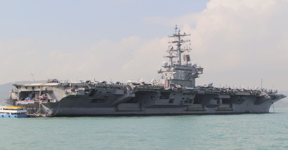 Reuters's tweet photo. U.S. Navy say carrier USS Ronald Reagan conducting operations in Philippine Sea https://t.co/nnwtuhFwOK https://t.co/362gMh3FqF