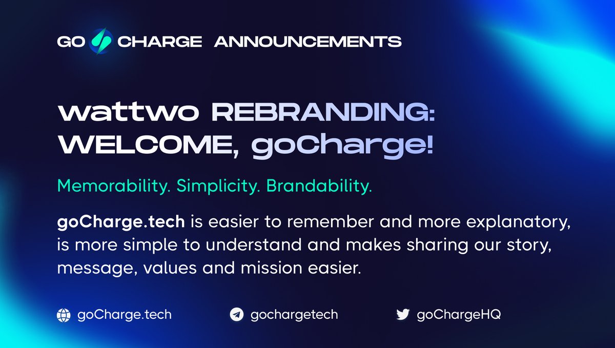 It's time to announce what we've been working on for the past 2 months:

1. wattwo rebranding: welcome goCharge
2. MVP is ready for community testing
3. Updated tokenomics &amp; whitepaper 1.3
4. Private sale sold out ✅
5. Presale is now open

More details on each point below 👇🧵