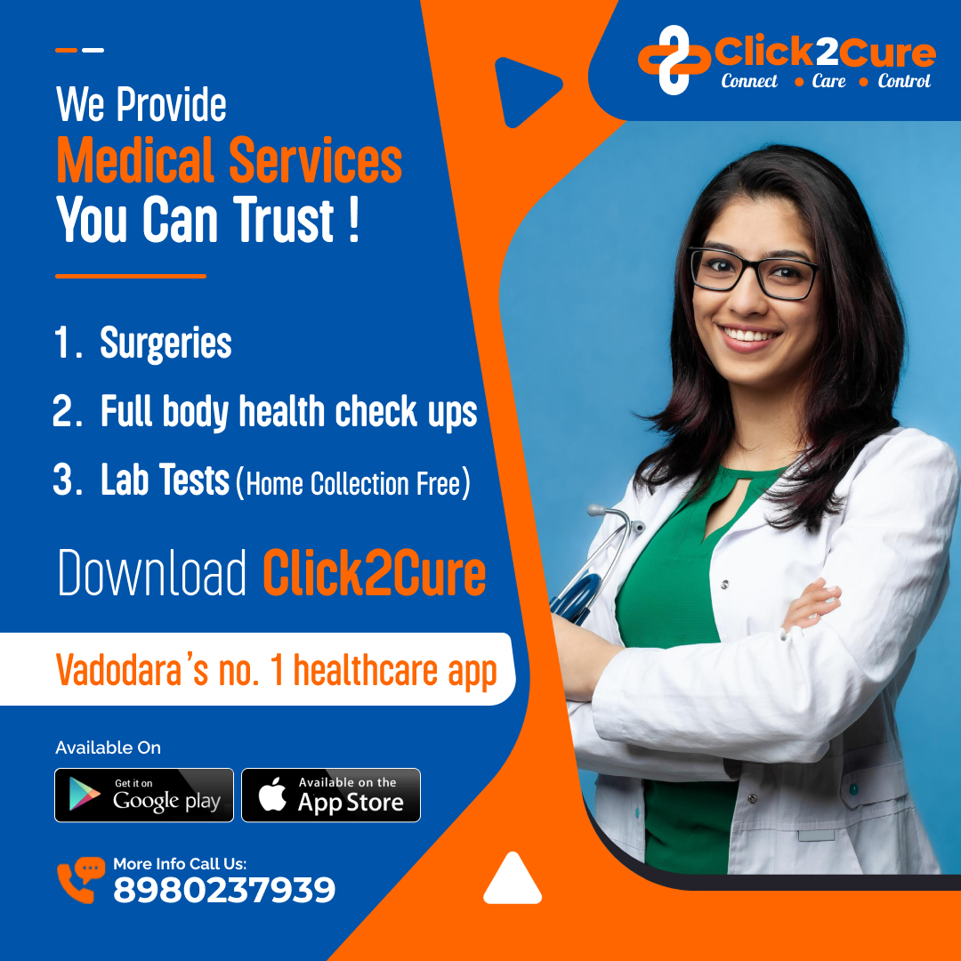 Click_2_Cure's tweet photo. For Full body health checkups, Lab tests, and consultations on Surgeries, Download and Book your appointment from the Click2Cure app. 
#Click2Cure #DoctorsAppointment #healthadvice #surgery #labtest #homelabtest #HealthCheckUp #FullBodyCheckUps #healthapp #app #vadodara #gujarat https://t.co/kekFDCLc2J