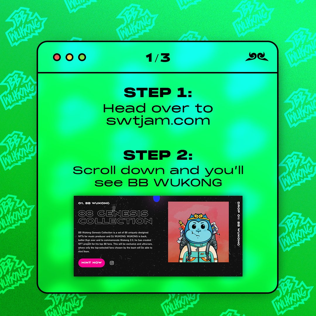 Sweetjamstudios's tweet photo. 🚨𝐖𝐇𝐄𝐑𝐄 𝐀𝐍𝐃 𝐇𝐎𝐖 𝐓𝐎 𝐌𝐈𝐍𝐓 🚨
Mint day is coming and here's some reference for you on minting your BB Wukong!

We are doing an online digital meet-up on our discord where we run through the full process live with @wukong 𝗧𝗢𝗡𝗜𝗚𝗛𝗧 𝗮𝘁 𝟴𝗽𝗺 𝗦𝗚𝗧. 

#NFT https://t.co/WxBdSQ52CJ