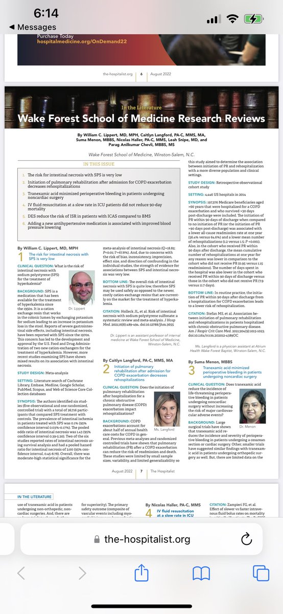 Congratulations to @wclippertMD , Caitlyn Langford, PA-C, Dr. Suma Menon, Nico Haller, PA-C, Dr. Leah Snipe, and @paragchevli on their publication in The Hospitalist this month!