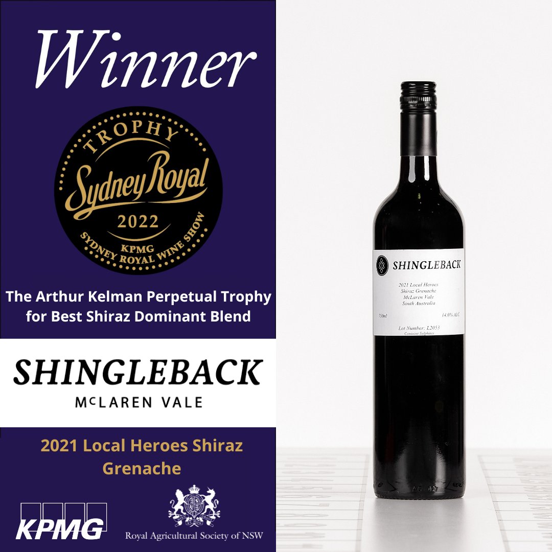 The Arthur Kelman Perpetual Trophy for Best Shiraz Dominant Blend has been awarded to <a href="/ShinglebackWine/">Shingleback Wine</a> at the 2022 <a href="/KPMG/">KPMG</a> Sydney Royal Wine Awards. #RASNSW #SydneyRoyal