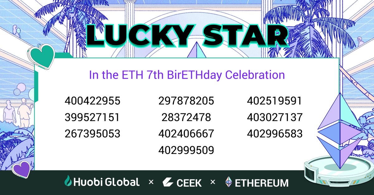 HTX_Global's tweet image. 🥳 7th #BirETHday Celebration Winners!

Eligible to Share 1 $ETH:
1. DM UID
2. RT with #Huobi + thoughts

@smhgndgn @YSW68127814 @hemsirebeyyy @cgdmclkk @Skyblueandreya1 @Dzhabrail2016 @Karisha5611 @Lil_Chick69 @DoaN26585187 @ArabaHocam

Deadline 12:00 UTC 7 Aug 2022 👀