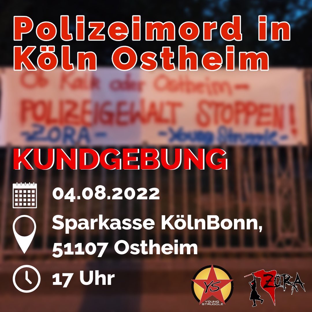YS_europe's tweet photo. #KÖLN Ostheim: am 3.08.22 wurde ein Mann von der #Polizei in seiner Wohnung erschossen.  
Kommt heute Abend zur Kundgebung gegen #Polizeimorde in #Ostheim✊ ÜBERALL POLIZEI NIRGENDWO GERECHTIGKEIT https://t.co/z8esPy2MX0