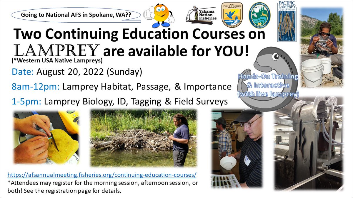 WesternDivAFS's tweet photo. Attending #AFS152 in Spokane?  Consider attending one of these LAMPREY continuing education courses or another offering!  https://t.co/fTme6ukiCP https://t.co/RU0av5cHhq
