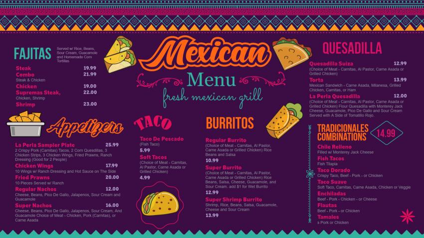 dsmenu's tweet image. Mexican #Menu #Design for #digitalsignage for #restaurants and #restaurantmarketing.Don&apos;t forget:bit.ly/3zwuxMD