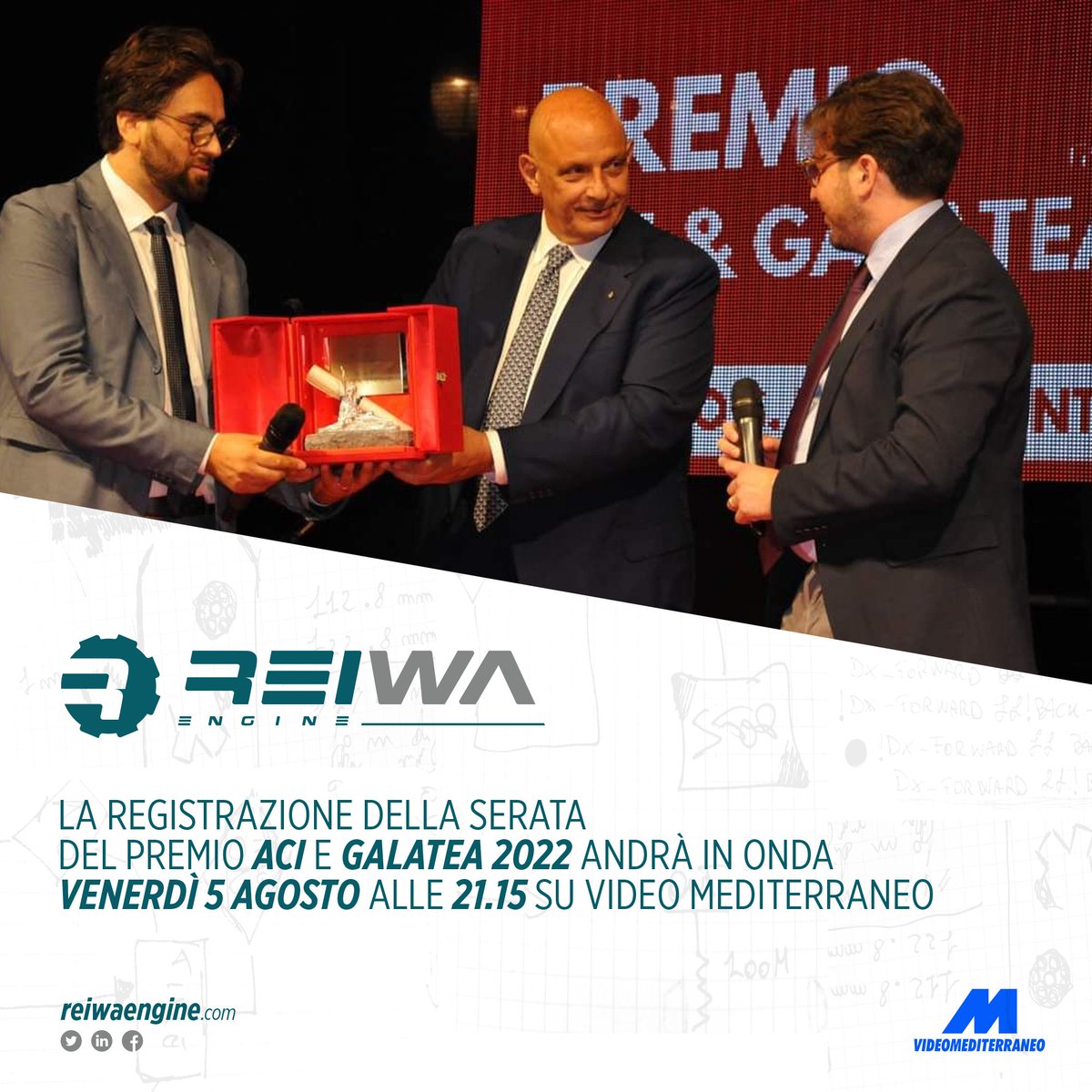 Per rivivere insieme a noi le emozioni che abbiamo provato lo scorso 16 luglio in quel di #Acireale, domani sera alle 21.15, su Video Mediterraneo, andrà in onda la registrazione del prestigioso evento #Premio Aci e Galatea. 

reiwaengine.com | #startup #tech