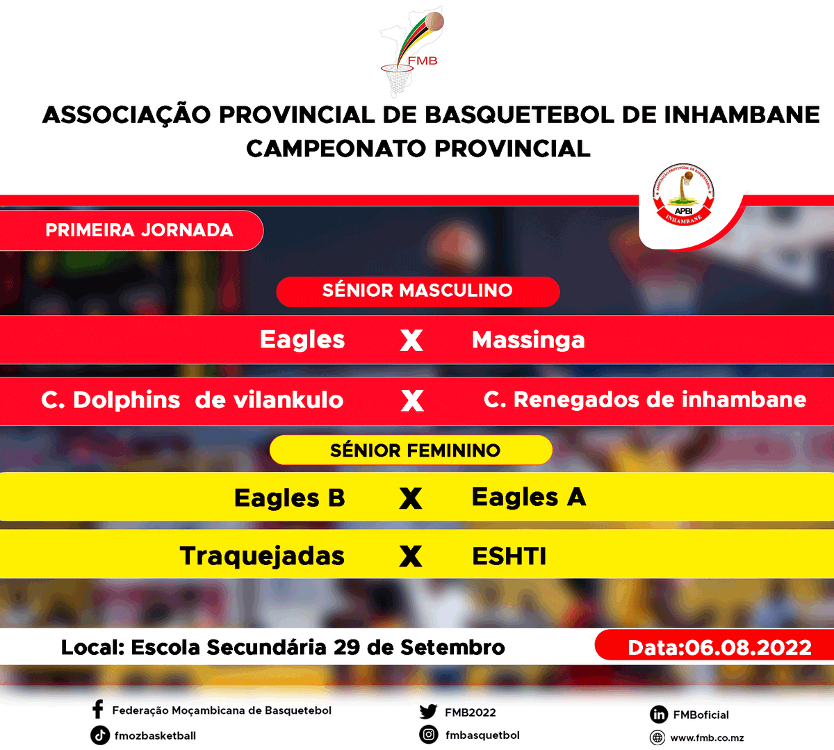 Fmb2022's tweet photo. A associação de basquetebol da província de Inhambane deu a conhecer através de um 
comunicado o arranque do campeonato provincial, que terá seu inicio neste sábado dia 6/08/2022 
na província de Inhambane, onde serão disputados os seguintes jogos.

#Inhambane 
#basquetebol
#FMB https://t.co/c7q4V5d17o