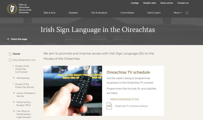 OireachtasNews's tweet photo. Irish Sign Language Act 2017 originated in #Seanad Éireann and recognises ISL as a native language of the State.

Find out more about the Act and how we use ISL in the #Oireachtas: https://t.co/dK6nYa43XP https://t.co/iFampkH6oy
