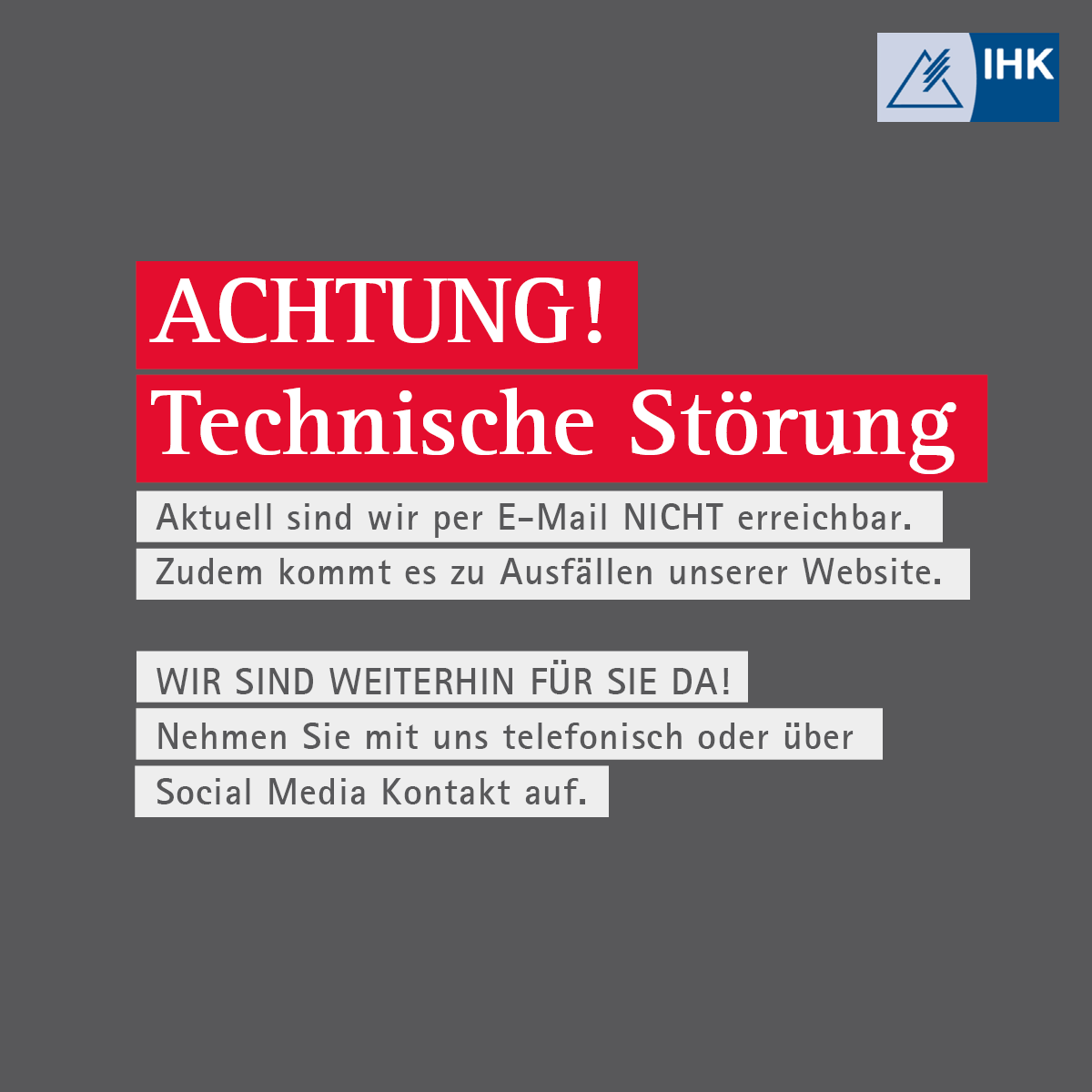 ⚠️ACHTUNG! Technische Störung⚠️
Aktuell sind wir per E-Mail NICHT erreichbar. Zudem kommt es zu Ausfällen unserer Website.
Wir sind weiterhin für Sie da!  Nehmen Sie mit uns telefonisch oder über Social Media Kontakt auf.
☎ 0361 3484-0