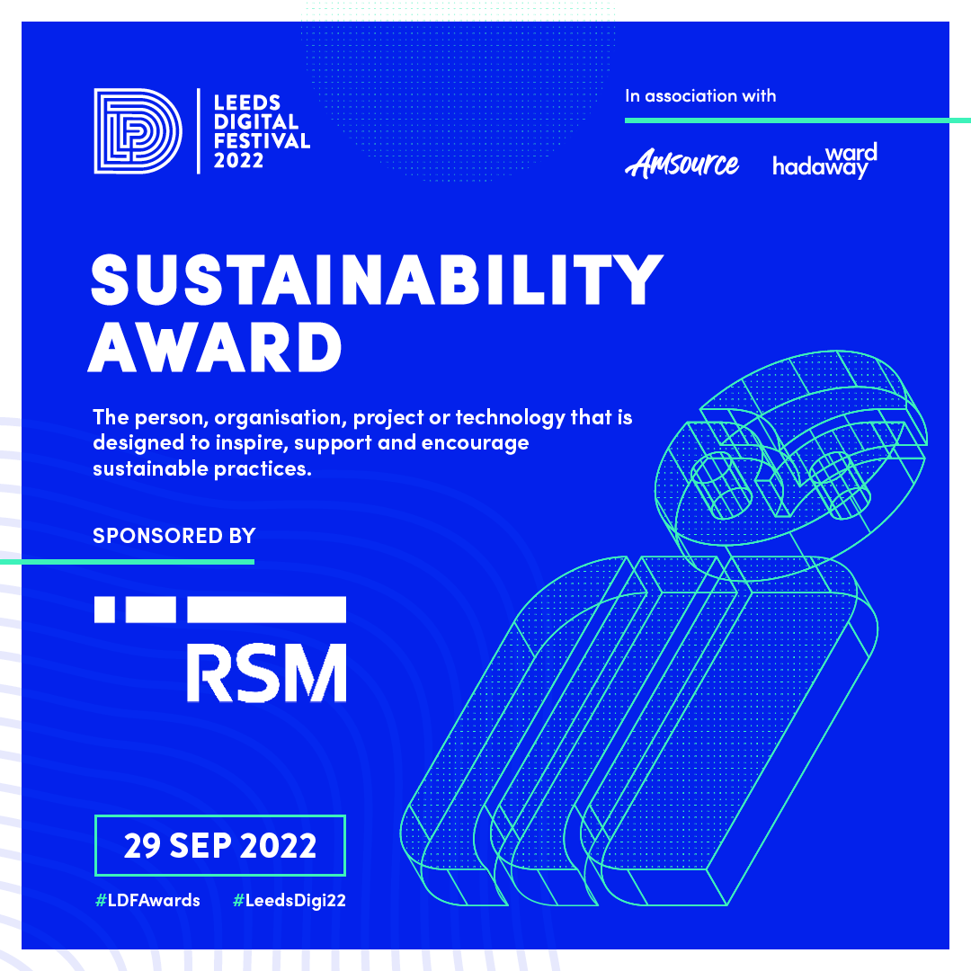 The next award at Leeds Digital Festival Awards is for Sustainability!

If you know of a person, or organisation, in the tech sector that is at the forefront of the sustainability movement let us know >> bit.ly/3IAo9Iq

#LeedsDigi22 #LDFAwards #sustainability