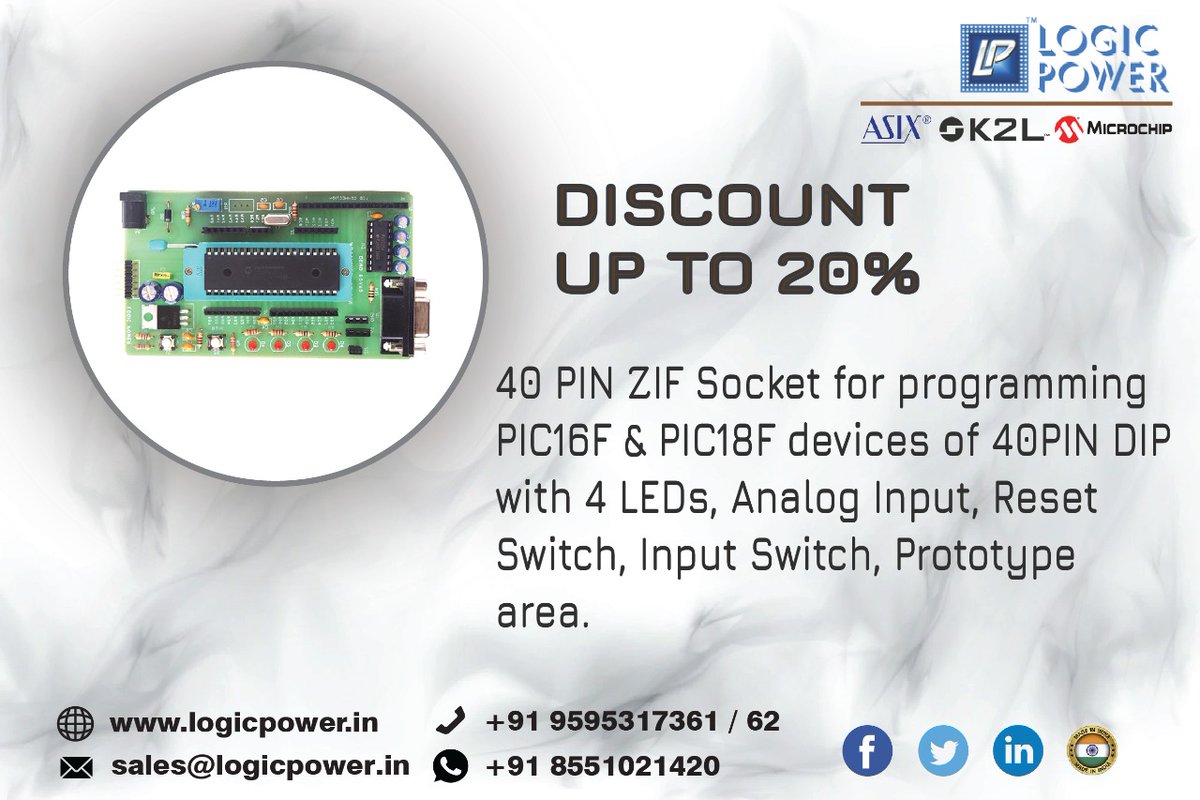 LogicPower1989's tweet image. Logic Power offers you the Most Cost Effective upto 20% discount on Production Programming Tool for PIC MCUs, Hurry!.
#LOGICPOWER #MICROCHIP #PICKIT #ICD #PRESTO #madeinindia  #AatmaNirbharBharat #PUNE  #punevaccination #PuneFightsCorona #punelive #Mansoon #Rainyday