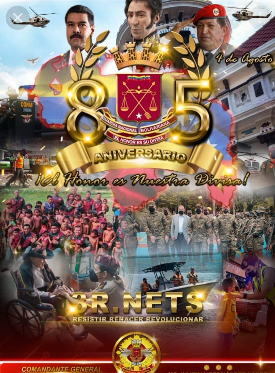 Hoy se cumplen 85 años de la creación de la honorable Guardia Nacional Bolivariana, componentes de la FANB al servicio del pueblo y la Ciudadanía, orgulloso estoy de haber formado parte de tan loable institucion.