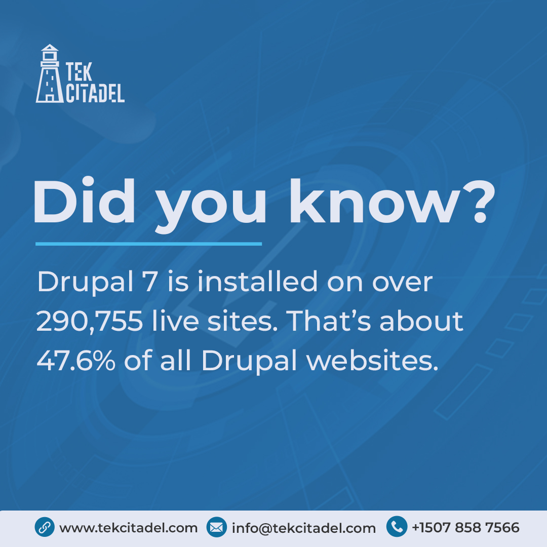 CitadelTek's tweet image. Even though it was released in 2011, Drupal 7 still seems to be the most popular version with nearly half of all live websites using Drupal running it.

#tekcitadel #drupal #drupalupgrade #drupalmigration #drupal7