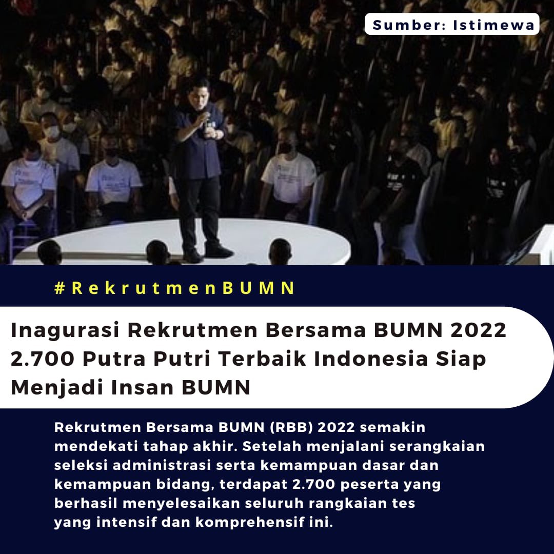 unqity's tweet photo. Lewat #RekrutmenBUMN ada sebanyak 2.700 Putra Putri terbaik Indonesia siap menjadi Insan BUMN. 

Artinya peserta tersebut berhasil menyelesaikan seluruh rangkaian tes yg intensif dan komprehensif. 

ETBanget https://t.co/wVOemUthE9