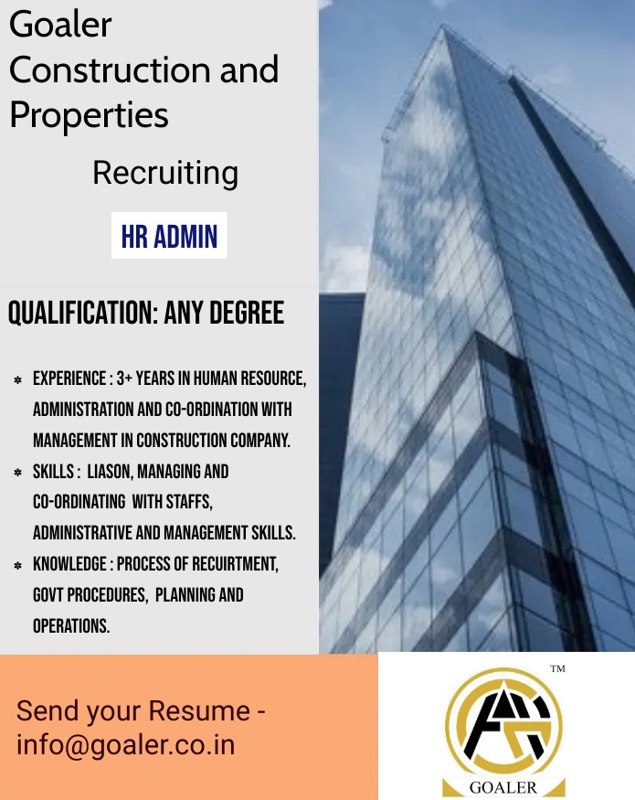 GoalerConstruct's tweet photo. Goaler Construction and Properties  is #Recruitingnow #HRADMIN. Post your Resume to info@goaler.co.in. #recuitment #resume #construction https://t.co/CHXHuYtqHw