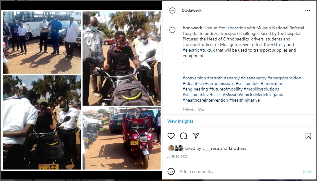 bodawerk's tweet photo. Throwback when @Bodawerk International collaborated with Mulago National Referral Hospital to address transport challenges faced by the hospital.
#BodaWerk #ThrowbackThursday #PurpleZebra #EMobility #EBoda #ETukTuk #empower #circulareconomy #BUBU https://t.co/4pf2bpfnQd