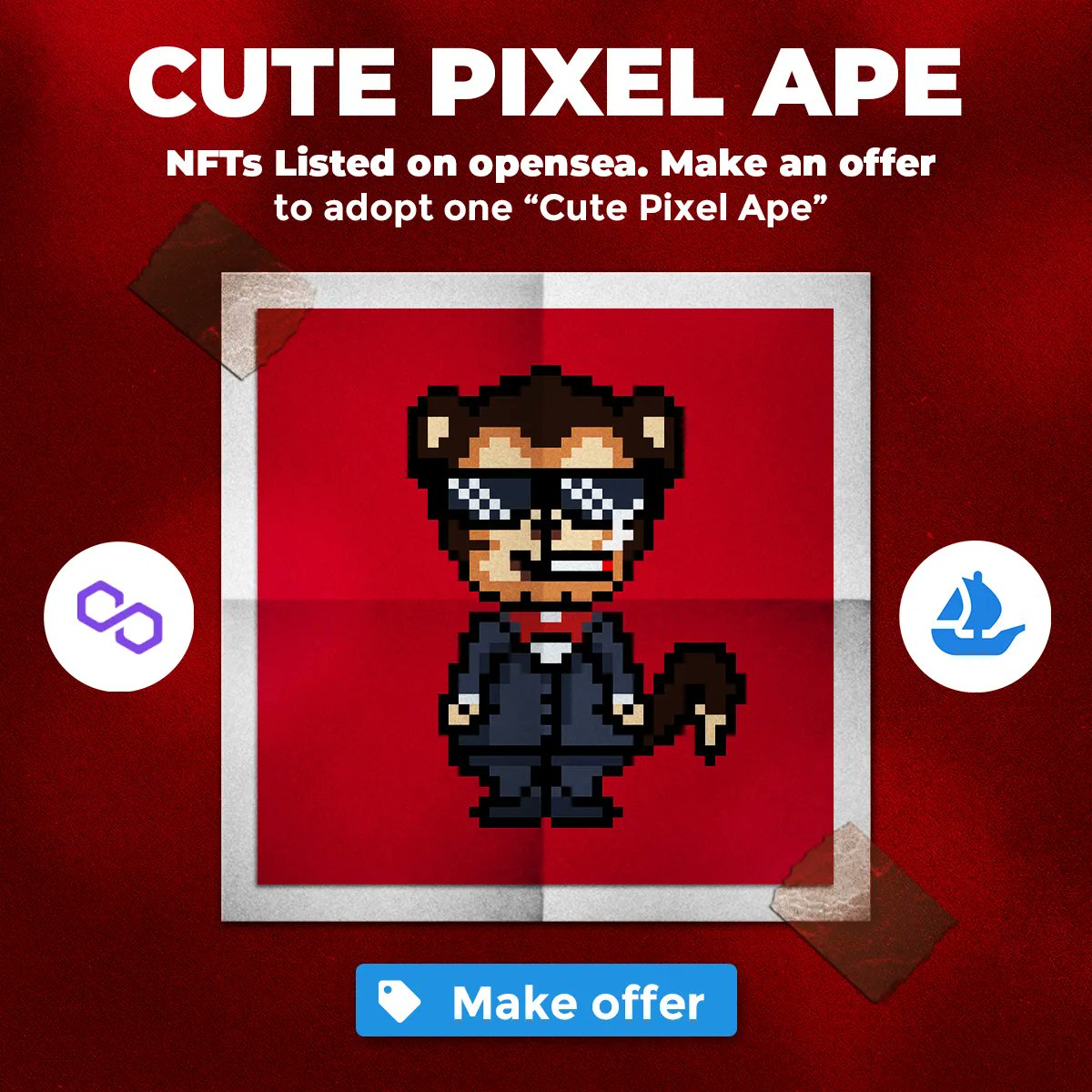 metaofly's tweet photo. Adopt one of Our Great Pixel Art Ape NFT from Opensea.
Search: "Cute Pixel Ape" on Opensea
Or visit https://t.co/yjiw2BVxRr
#NFT #NFTs #OpenSea #Metaofly #Ape #PixelApe #PixelApeNFT #ApeNFT https://t.co/Drr8L2suwP