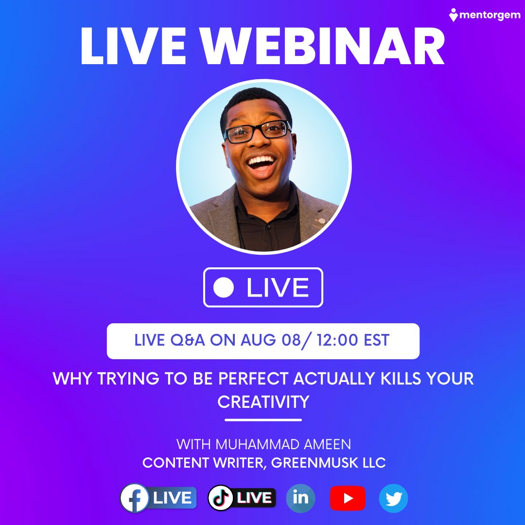 mentorgem's tweet photo. Join us Live for our live session as we discuss the importance of doing your best and how to escape the 'perfection trap.' https://t.co/DL4HuWWeuE