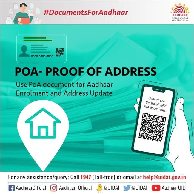 UIDAIBengaluru's tweet image. #DocumentsForAadhaar
PoA (முகவரிச் சான்று) என்பது உங்கள் பெயருடன் உங்களின் முழு முகவரியும் உள்ள ஆவணமாகும். ஆவணங்களின் சரியான பட்டியலை அறிய uidai.gov.in/images/commdoc… ஐ கிளிக் செய்யவும்