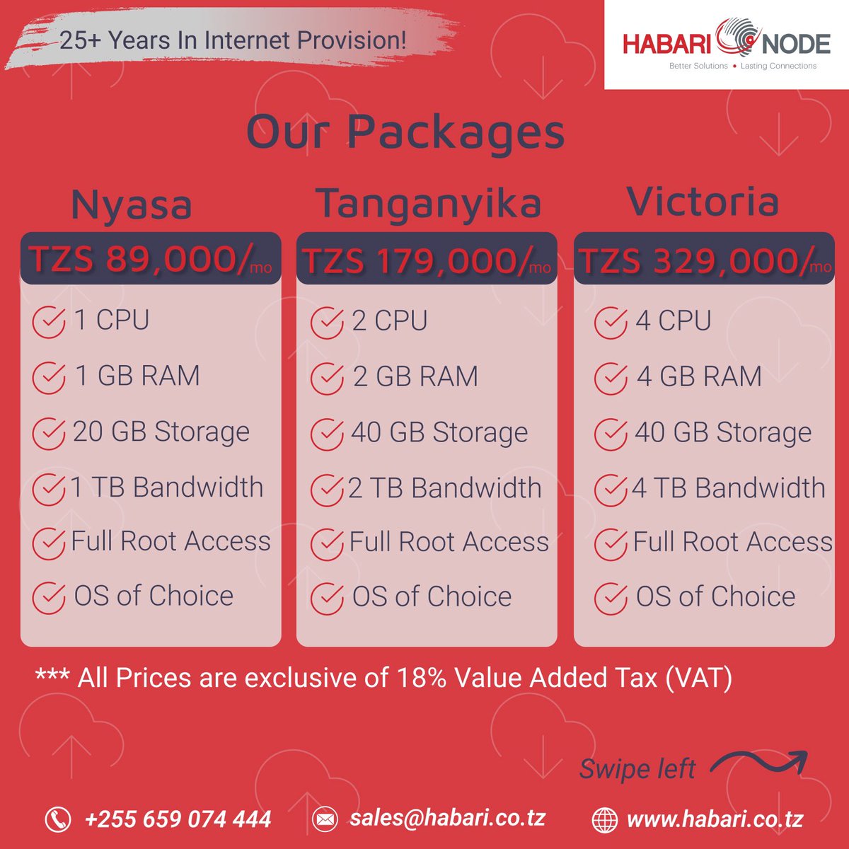HabariNode's tweet photo. Get Connected Wherever You Are!

For further information please contact us:
+255 659 074 444
sales@habari.co.tz 

#25+yearsinInternetProvision
#ISPTanzania #ISPArusha #ISPMwanza #ISPDodoma #ISPKilimanjaro #ISPDar #ISPSerengeti #ISPNationalParks #ISPTanzania #Tanzania https://t.co/ddPbTI9IOF