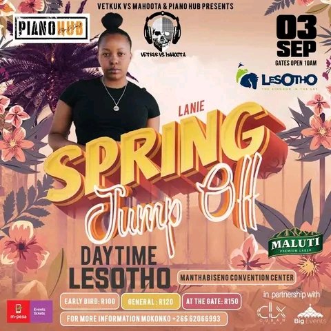 keneuoe_'s tweet image. I've never heard her play and I can't wait for her set. 💃🏾🥳
Ay'khale piano!! 

Get your early bird tickets via M-pesa for M100
#SpringJumpOff
#Malutibeer