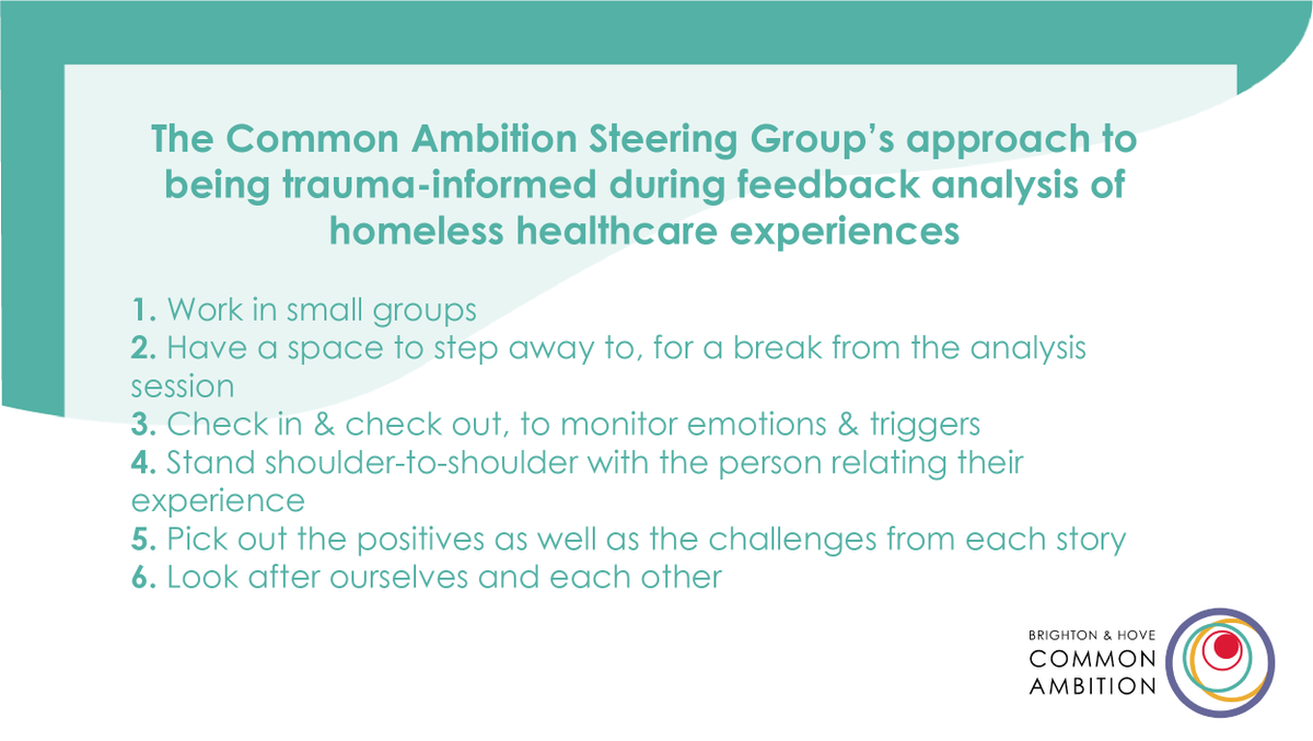 In 2021 we gathered feedback on people’s experiences of #HomelessHealthcare for our co-production project, #CommonAmbition. We developed a collaborative analysis approach, standing shoulder to shoulder with the person relating their experience. zcu.io/4fu7