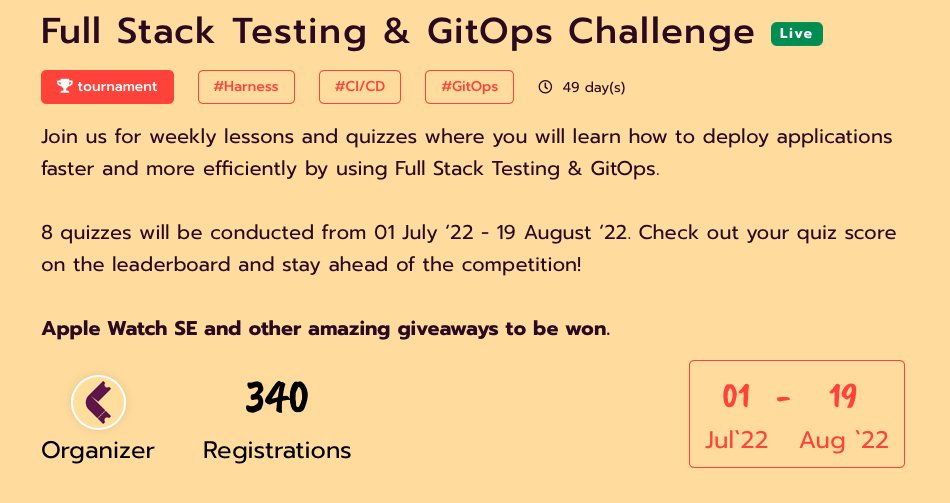 KonfHub's tweet photo. We’re excited🤩&amp; stoked to announce we’ve added 2️⃣more @harnessio quizzes.

The grande finale will take place on August 19.

You have TWO more weeks to try winning more🏆!

To know more &amp; register, visit 👉 https://t.co/mhOfUVmAYy

#FullStackTesting #Testing #FullStack #GitOps https://t.co/EbXmywhdHi