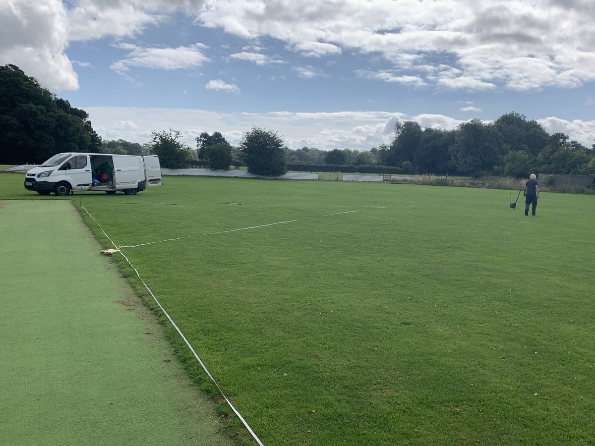cc_whittington's tweet photo. It starts....... Dave Hill begins the task of bringing the Whittington cricket square back to life after six years. Core samples showed the root system was still intact, removing the need for a total relay of the square.  Exciting times @CricketShrops https://t.co/SjIJClDWMA