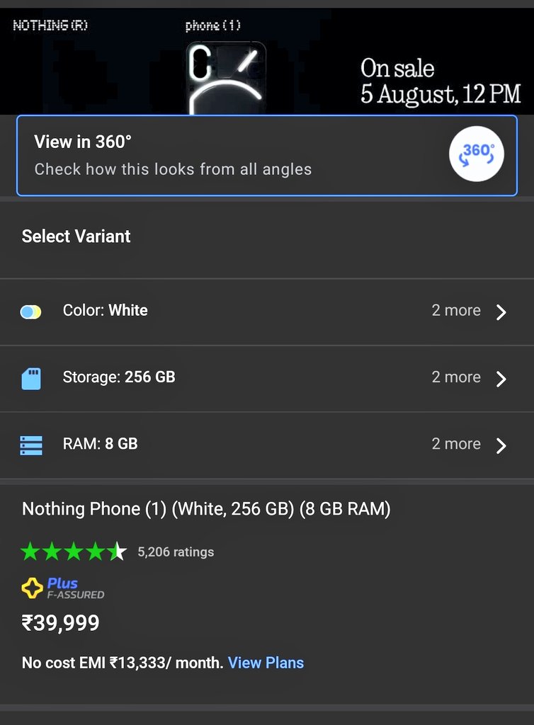 vibhusam28's tweet photo. Dear @nothing
I'm noticing a sudden price increase of the Phone 1 on @Flipkart
To be honest this phone is good but not if it's priced at 40k INR
It doesn't come with a case or charger in the box and then a price increase?! It doesn't make sense
#Dearnothing #nothingphone1 https://t.co/vWatUqXtj4