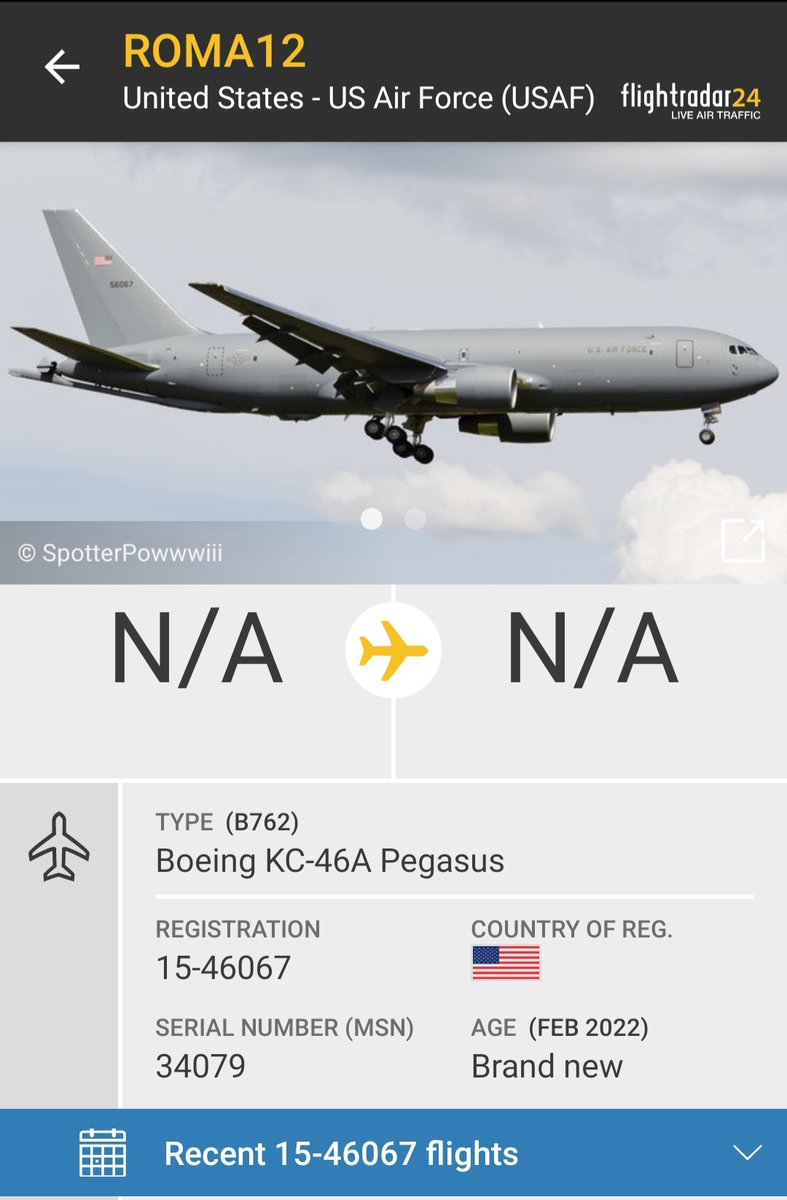 BloodyPolitics's tweet photo. 2. Another 🇺🇸 USAF KC46A Pegasus tanker ⛽ preparing to depart: 

#ROMA12
Reg 15-46067
#planespotting 
#avgeek 

https://t.co/oruYhFRDWF https://t.co/DuAwgLA1Kx