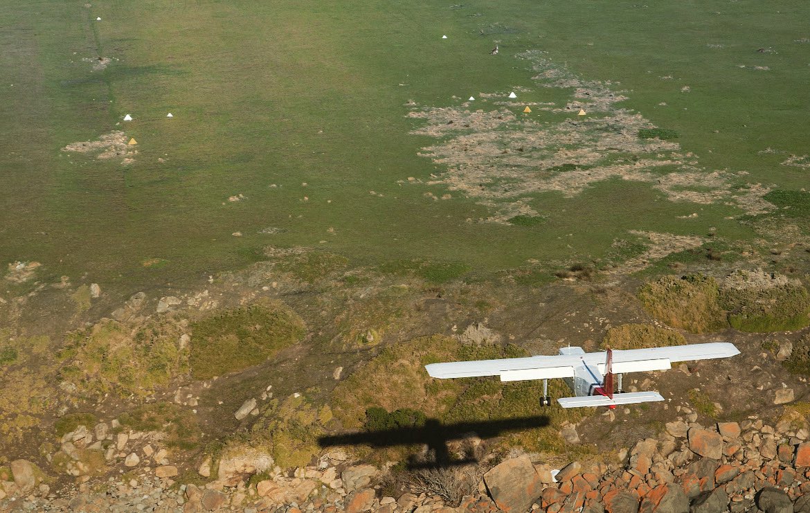 Short finals at Darlington (Maria Island) animals safely outside the gable markers