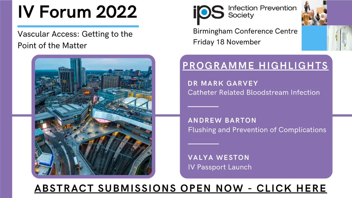 The #IPS IV Forum Conference is taking place on Friday 18th November at the Birmingham Conference Centre

Free for #IPS members!

To view the programme and book: buff.ly/3HSh9q8 

#IPSIVFORUM2022 #IPC #InfectionPrevention #IPSEvents