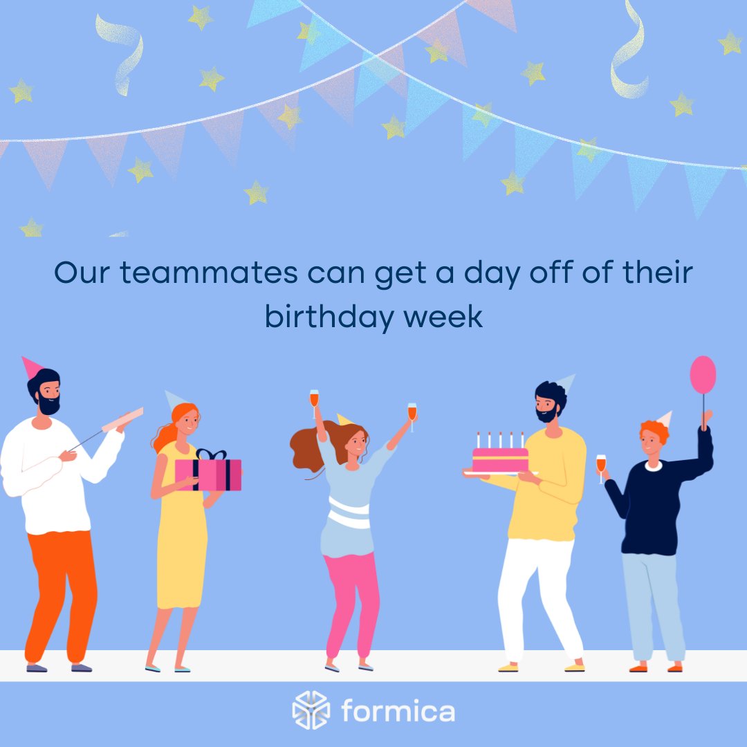 formica_ai's tweet photo. We love birthdays!🎂 That's why we gift our colleagues a day-off for their birthdays so that they can celebrate however they wish. 
Of course, we don't skip the opportunity to have fun together and throw a second party at the office as well! 🥳
#birthday #birthdayleave #formicaai https://t.co/Co7z7ijFvN