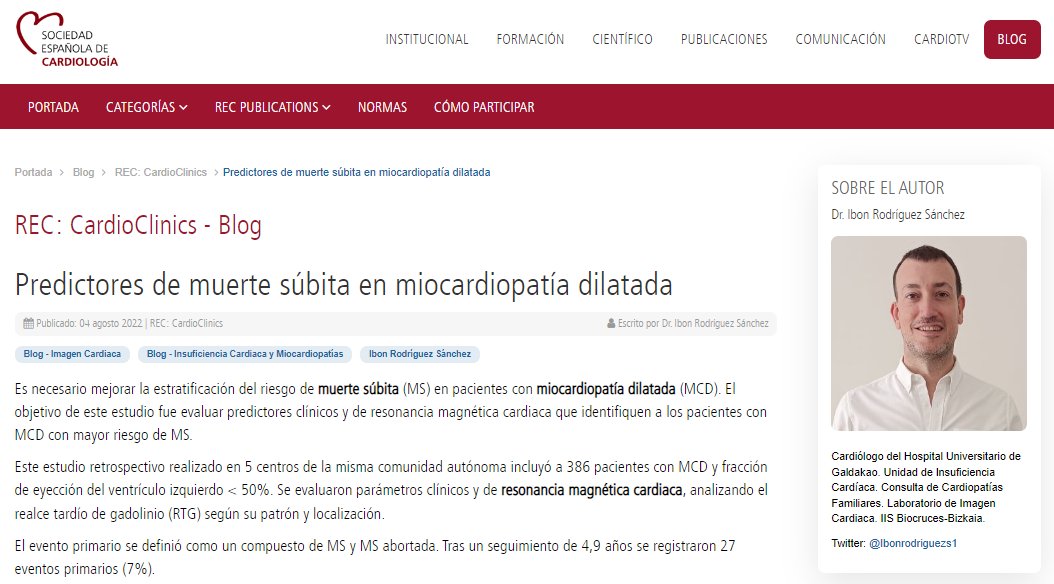 secardiologia's tweet photo. .@Ibonrodriguezs1: "En pacientes con MCD, además de la FEVI y de la presencia/ausencia de realce tardío, el tipo de realce y la función sistólica del VD pueden identificar a aquellos con mayor riesgo de muerte súbita". @RevEspCardiol #reccardioclinics https://t.co/PvcRA3HO7h https://t.co/bvpXWzFkMb