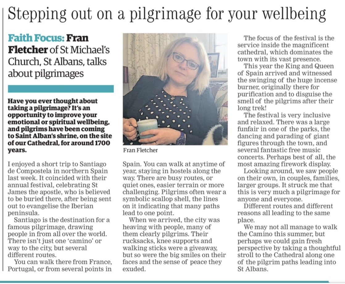 PeterCrumpler's tweet image. Stepping out on a pilgrimage for your wellbeing, by Fran Fletcher from today’s ⁦@hertsad⁩ #FaithFocus ⁦@StAlbansCath⁩ ⁦@diostalbans⁩