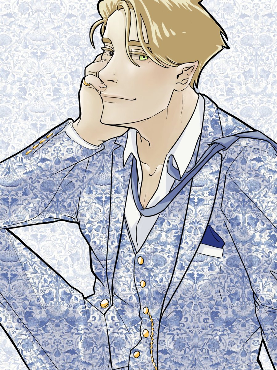 ttonnicha's tweet photo. a three-piece suit with William Morris pattern: Lodden China Blue. Project TBC #fashion #conceptart #Illustrations #patterns  @EveryMorris TY<3 https://t.co/xHaXlUHt3j