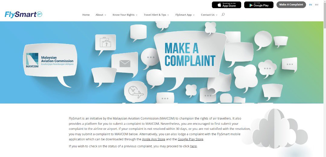 rzqsyf's tweet image. Here’s how you can lodge a report on @airasia :

1. Visit mavcom.my/en/home/ 

2. Click on the orange “make a complaint” tab at the top section and it will redirect you to flysmart.my

3. File your complaint following the instructions and you’re good to go.