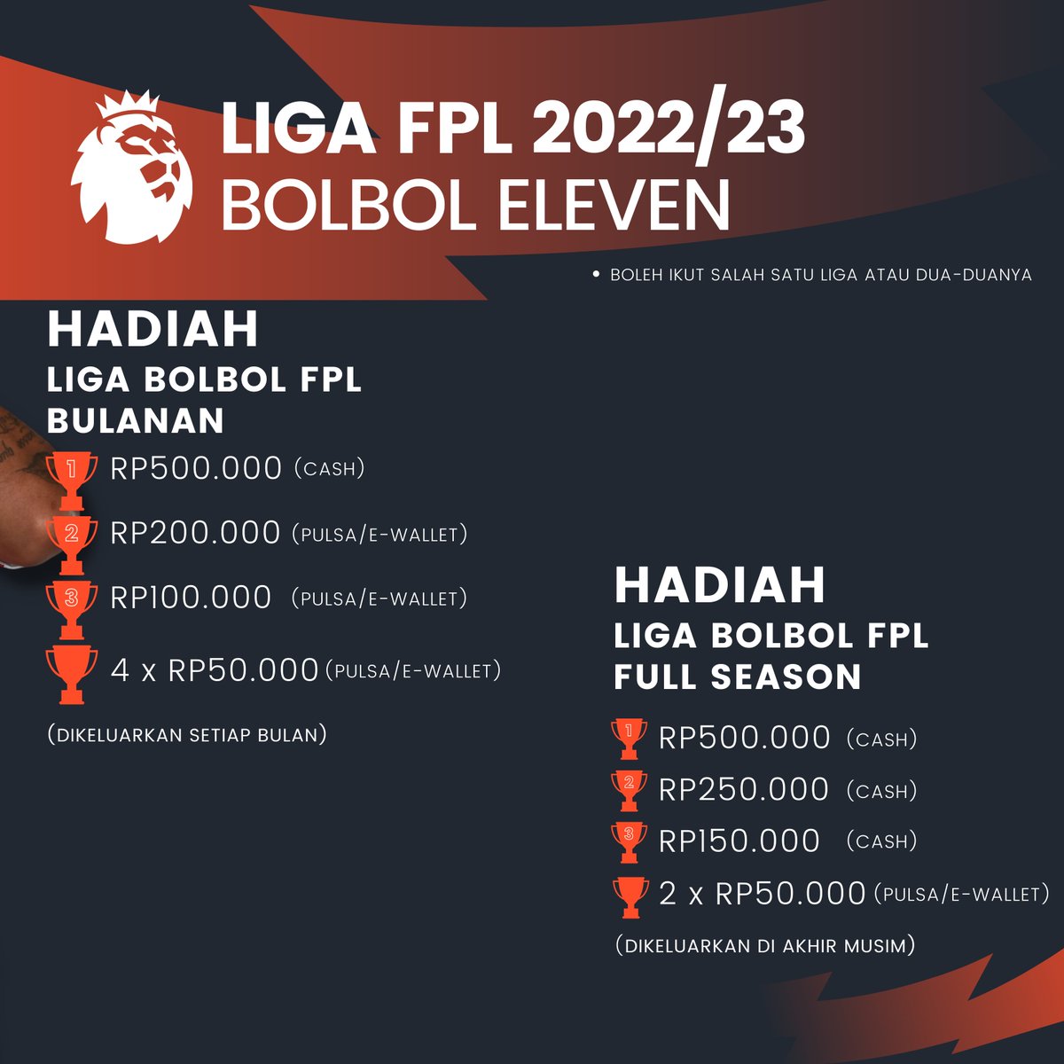 bolboleleven's tweet photo. Liga Bolbol FPL is BACK..!
.
Musim ini kami bikin 2 jenis Liga. Kamu boleh ikut salah satunya atau ikut keduanya.
.
Insya Allah AMANAH dan tetap memberikan PELUANG MENANG terbesar diantara liga-liga FPL di Indonesia.
.
Kunjungi https://t.co/7NoeT2XLa4 untuk informasi lengkapnya. https://t.co/cQa6AAzVNh